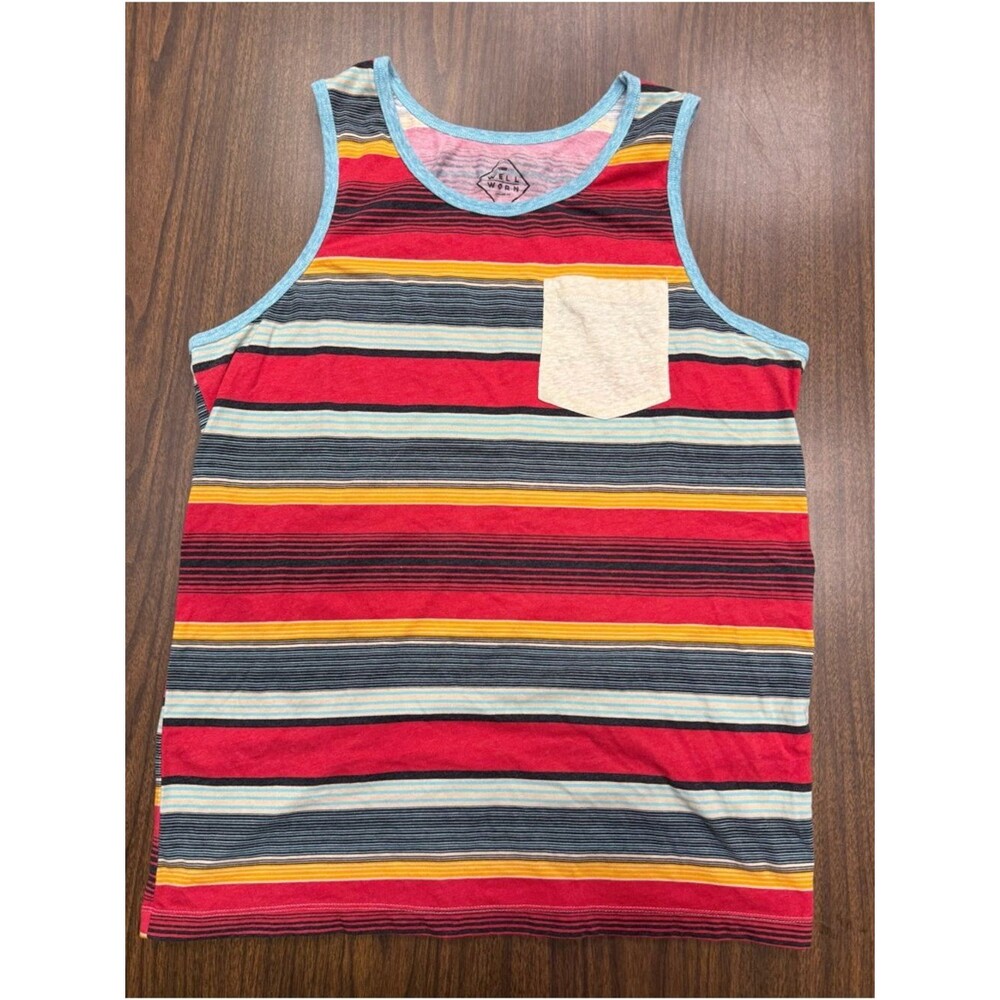 Striped Red & Multi-Color Surf Beach Tank Top with Pocket Size Large 🏖️